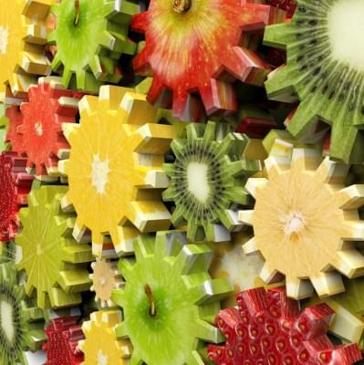 Background of gears made with fruit slices