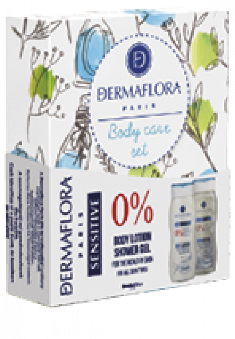 Dermaflora 0% ajándékcsomag Sensitive és Natural tusfürdő 250 ml + testápoló 250 ml