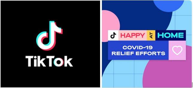 A TikTok alkalmazás logója és a "Boldogan otthon" aktivitásuk logója