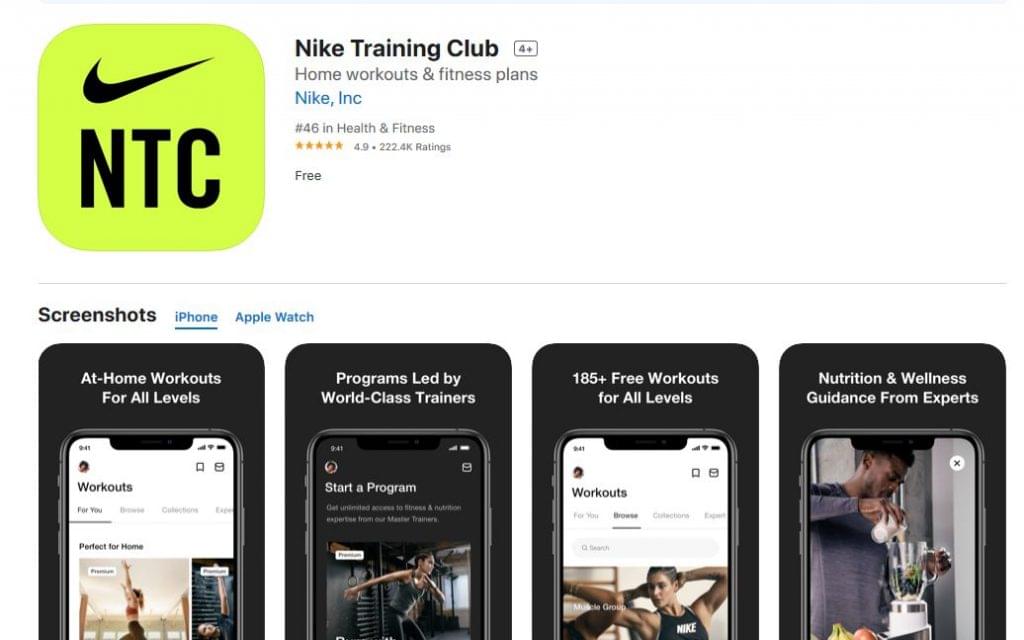 Nike Training Club alkalmazás