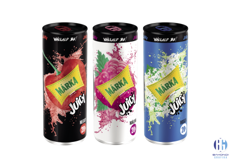 MÁRKA Juicy Soda szénsavas üdítőitalok, 20% gyümölcslétartalommal