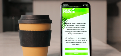 Reusable bamboo coffee cup doubles as mobile loyalty card