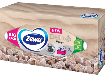 Zewa Deluxe Design 3-ply facial tissues in box packaging