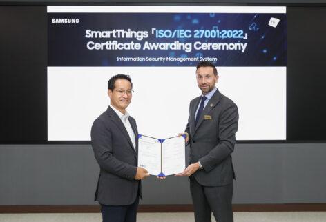 The Samsung SmartThings platform was recognized with the ISO 27001 information security certificate