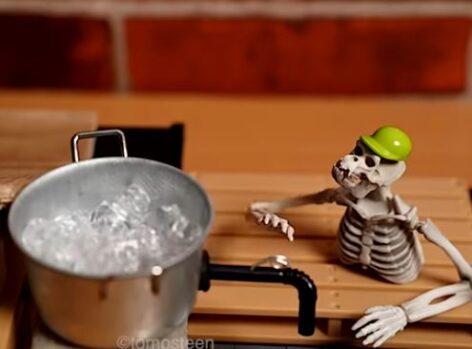 The skeleton makes rice balls for Aladár’s Day – Video of the day